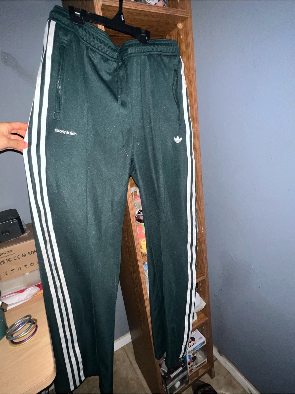 Sporty & Rich Deep Green Track Pants with White Side Stripes